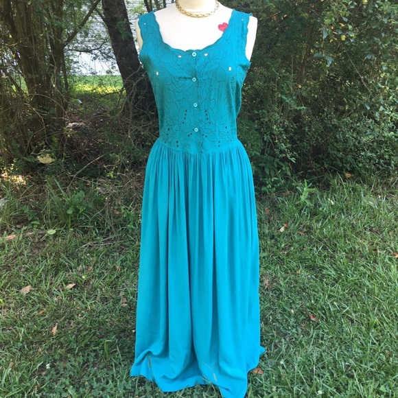 QPS Aqua Sundress with POCKETS! - Picture 3 of 4